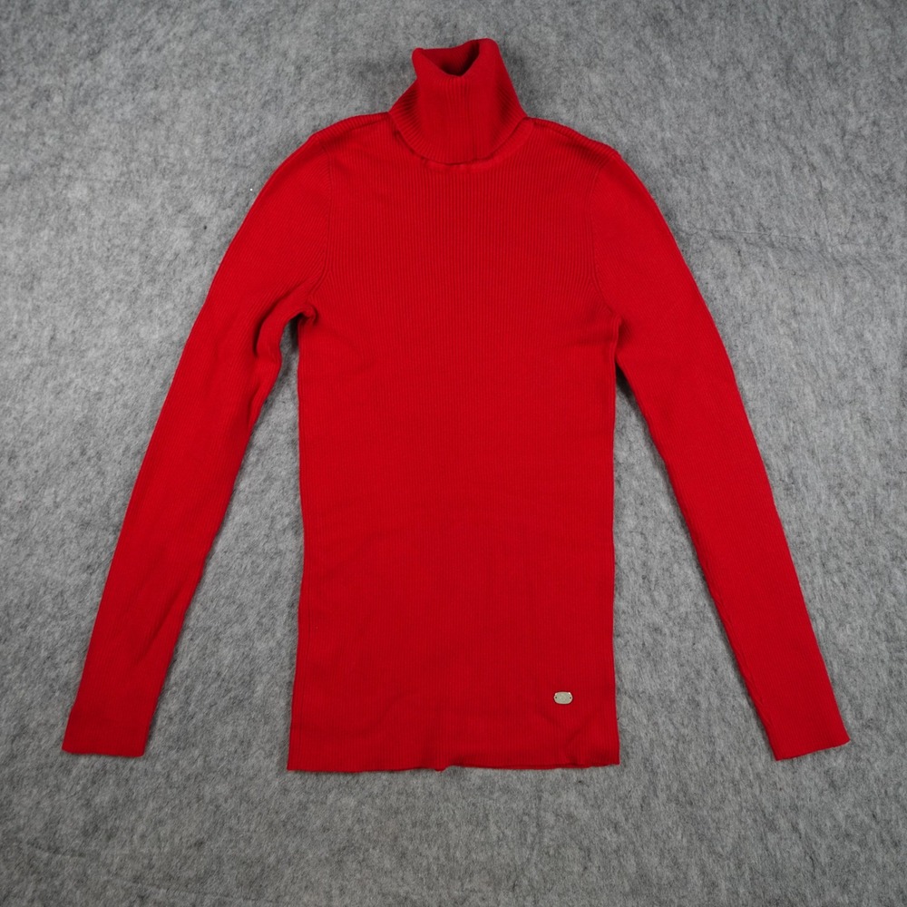 Ralph Lauren Sweater Women Small Red Ribbed Knit Cotton Blend Turtleneck